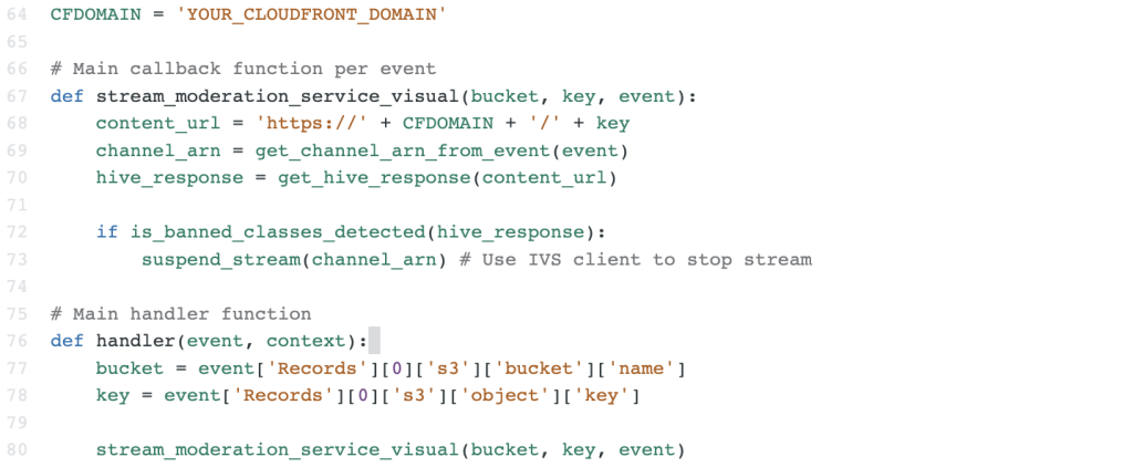 Code snippet for the example implementation
