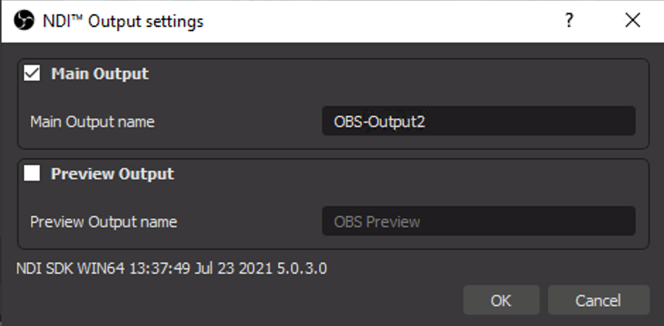 OBS NDI output configuration