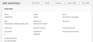Figure 14: AWS Elemental MediaConvert job summary
