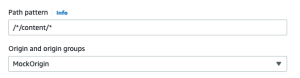 CloudFront console showing path pattern and origin settings