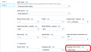 Language code control configuration for Audio 2