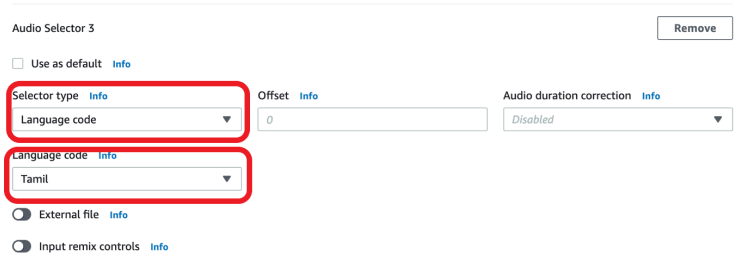 Selecting Language Code for the Audio Selection where input has Language Code is Tamil