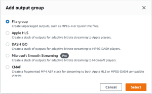 Selecting output group type
