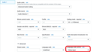 Setting Language code control as follow input for Audio 1