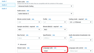 Setting Language code as Hindi for Audio 2