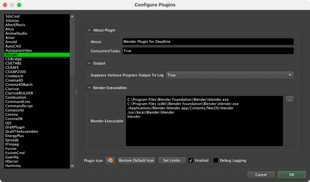 Figure 5: Rez: Blender executable list with Rez blender tool listed, in Deadline