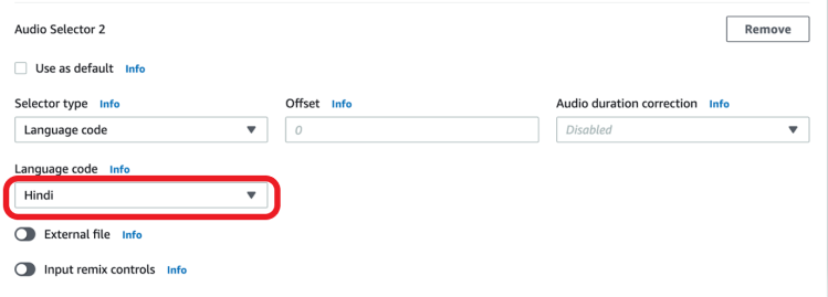 Selector Type and Language Code selection for 2nd Audio Selection