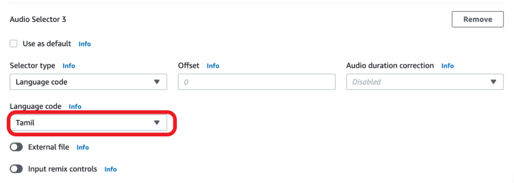 Selector Type and Language Code selection for 3rd Audio Selector