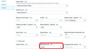 Setting Language code as Tamil for Audio 3