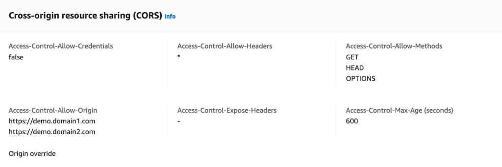 Response headers policy settings screenshot