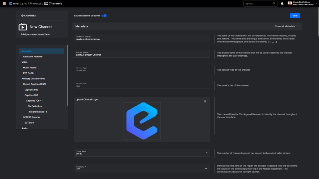 Evertz.io channel configuration wizard