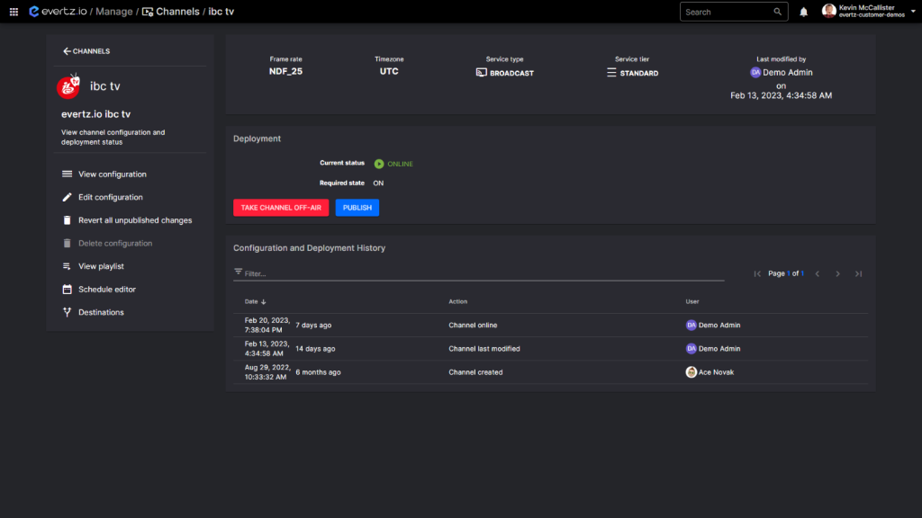 Evertz.io channel configuration wizard