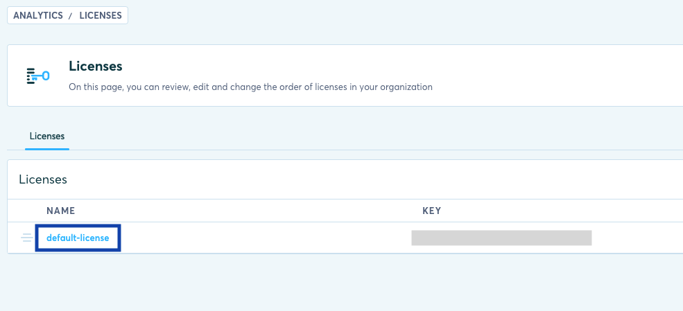 Analytics Licenses View