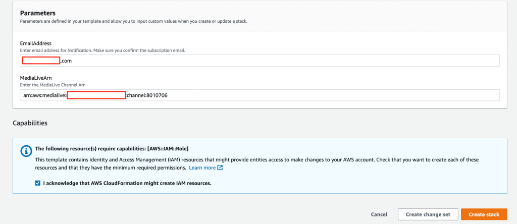 Fig 3: Enter parameters in CloudFormation template