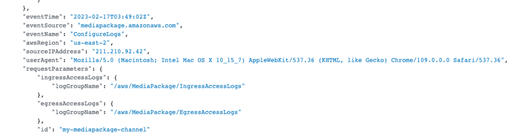 For further information, click Event name to view the detailed logs 