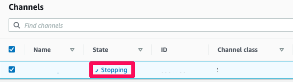 Go to AWS Elemental MediaLive, find your channel and click Stop.