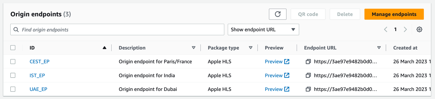 Listing all the origin endpoints in MediaPackage channel.