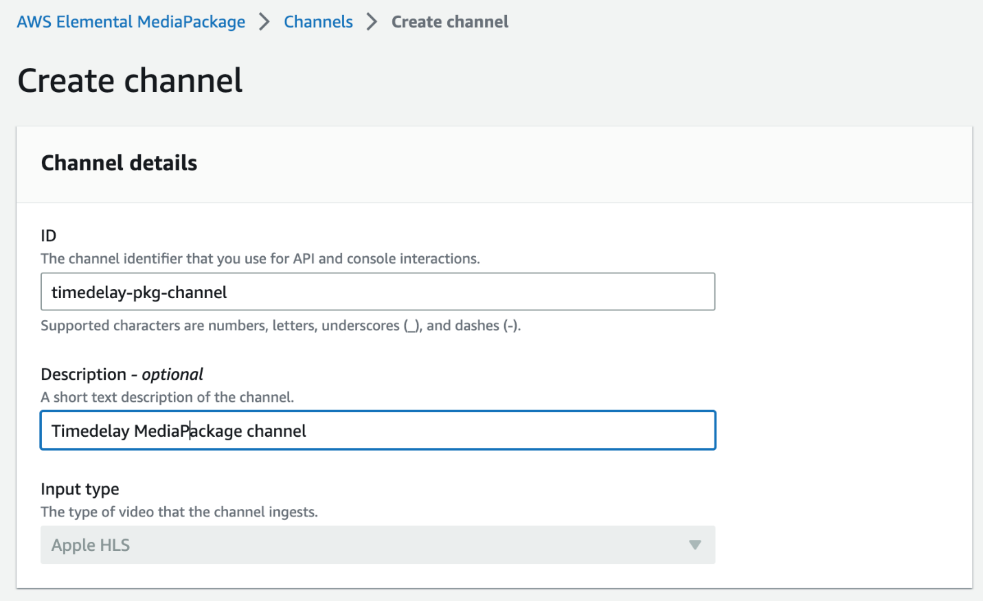 Create MediaPackage Channel configuration