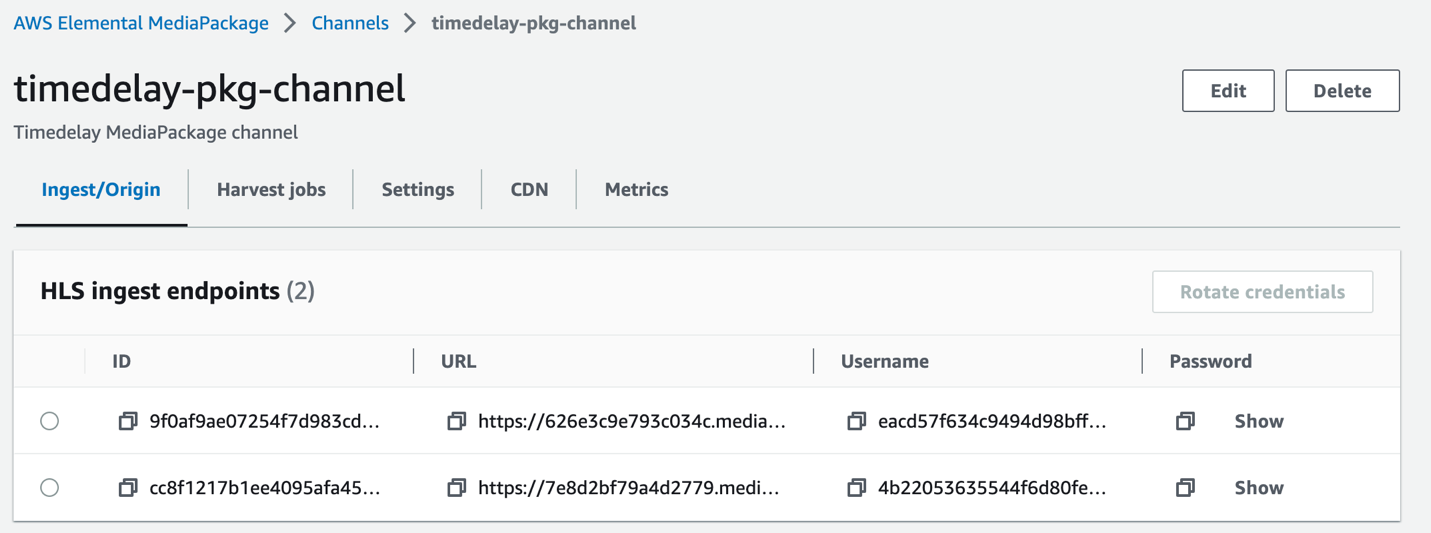 Listing Ingest/Origin Endpoints in MediaPackage channel