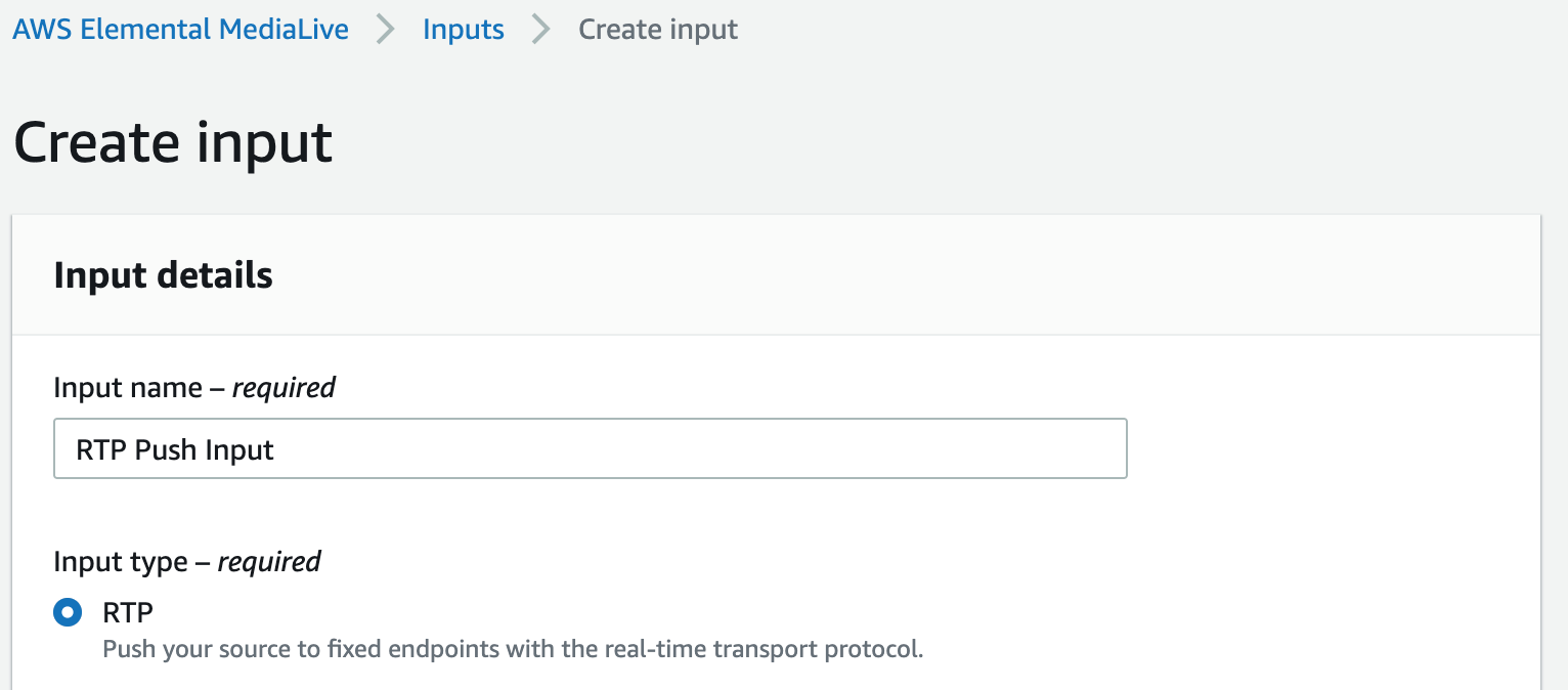 Create Input in MediaLive configuration