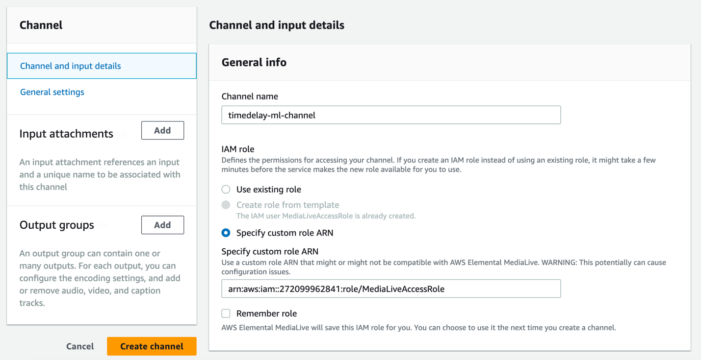 Channel and Input detail configuration.
