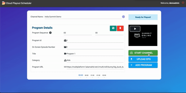 Steps explaining how to start a channel playout from user interface. Same is explained in step 8 of this section 