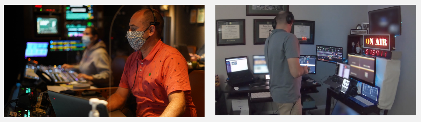 Comparison of Media.Monks director directing (left) from OB truck and (right) from home.