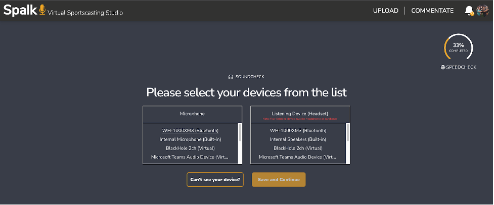 Commentator pre-live soundcheck