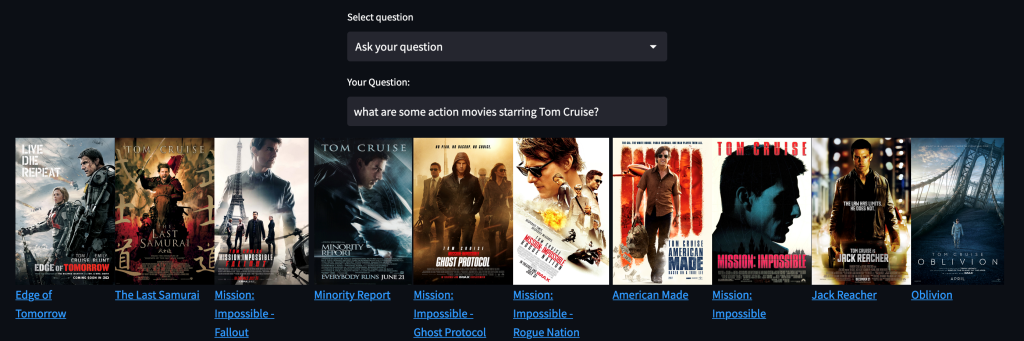 Generated answer for one of the built-in questions for the search task.