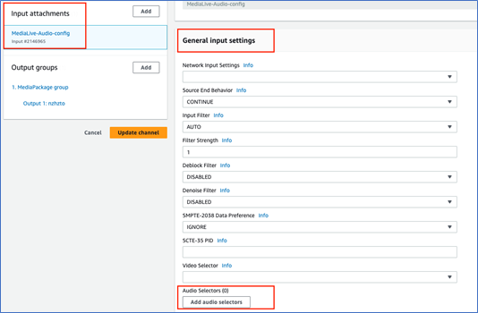 This shows the input section where you can find and select the Audio Selector.