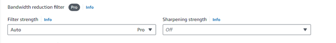 AWS Management Console for AWS Elemental MediaConvert, under the codec details set the bandwidth reduction filter configuration by setting filter strength to Auto.