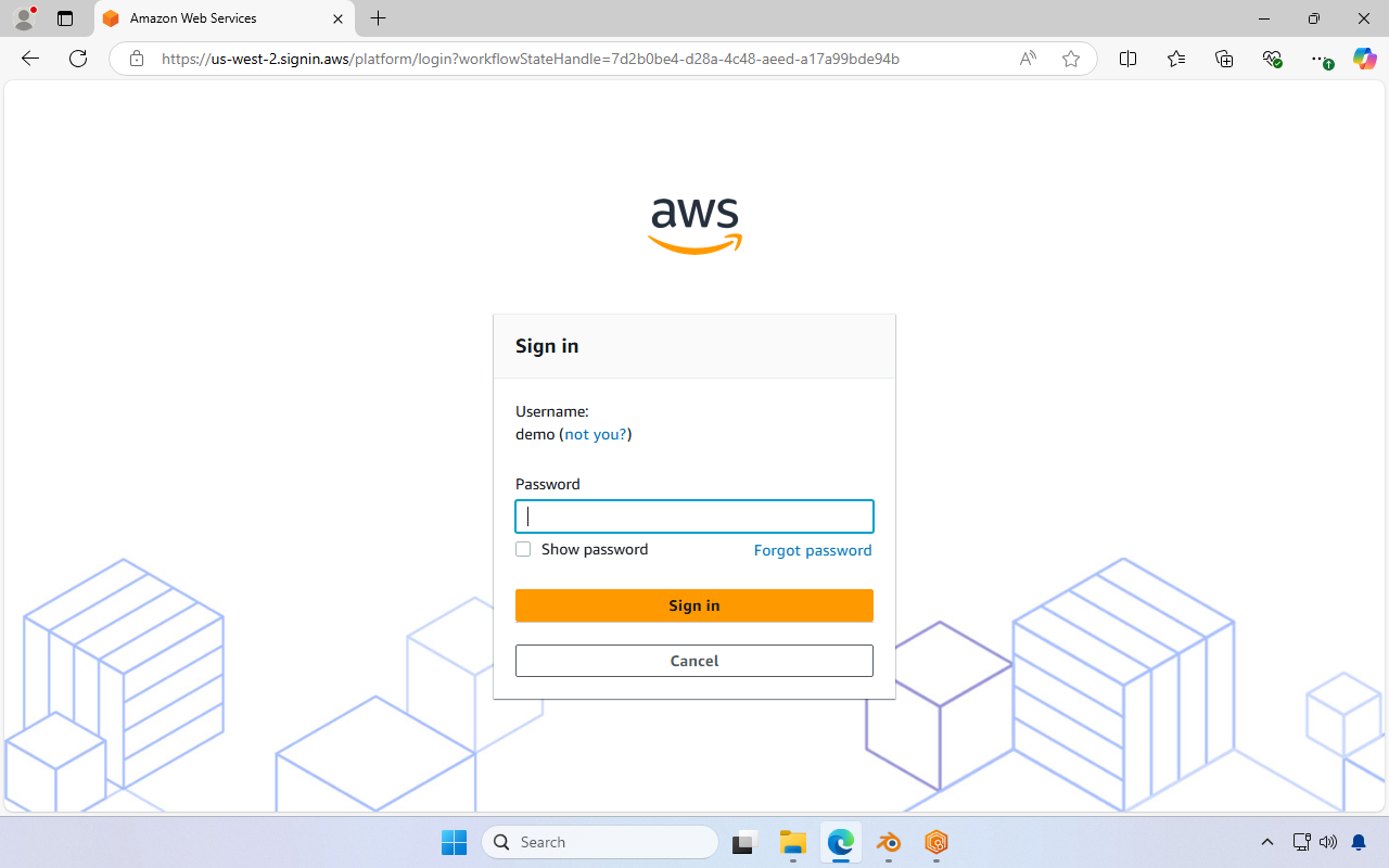 Screenshot of the user sign in page.