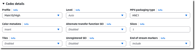 Video codec configurations.