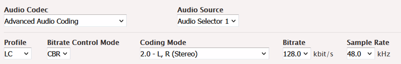 Config example for frame audio codec.