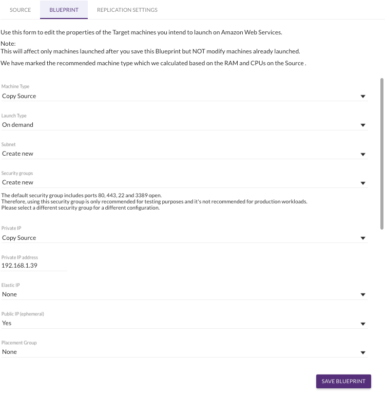 CloudEndure Blueprint Configurations
