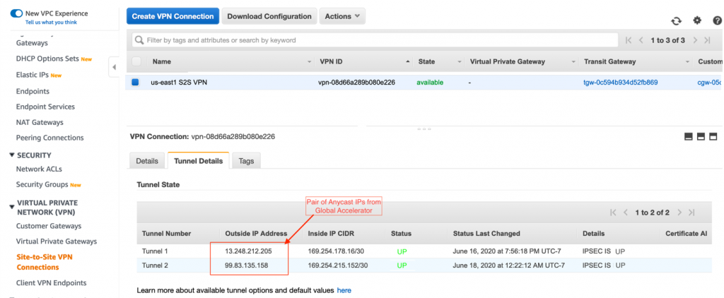 Outside IP addresses to which customer gateway will connect