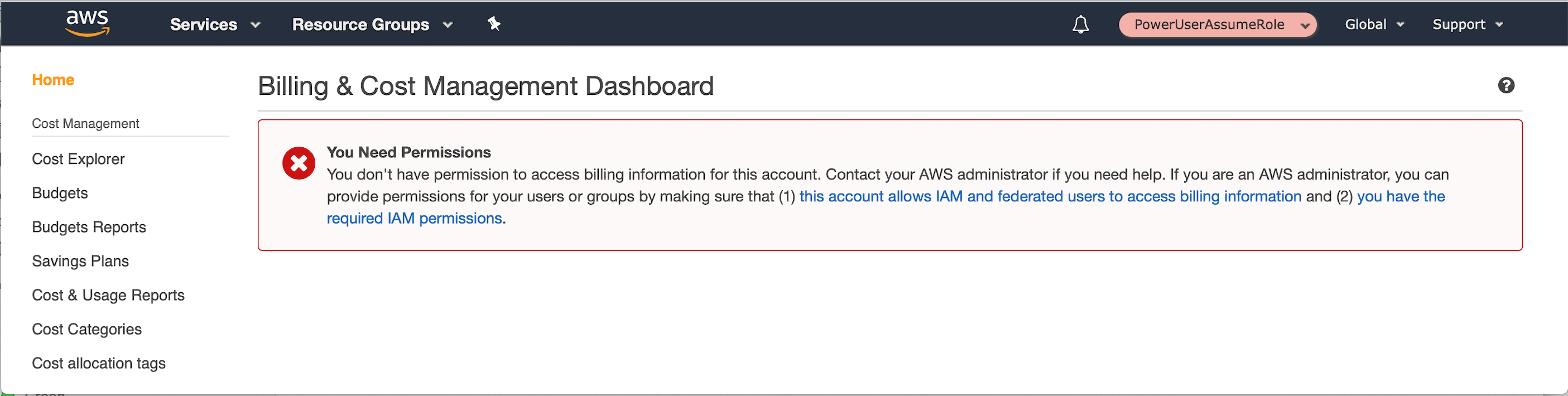 Billing and cost management dashboard