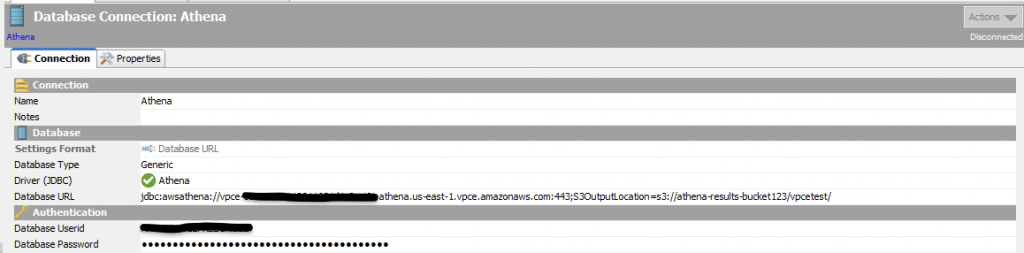 Database connection Athena