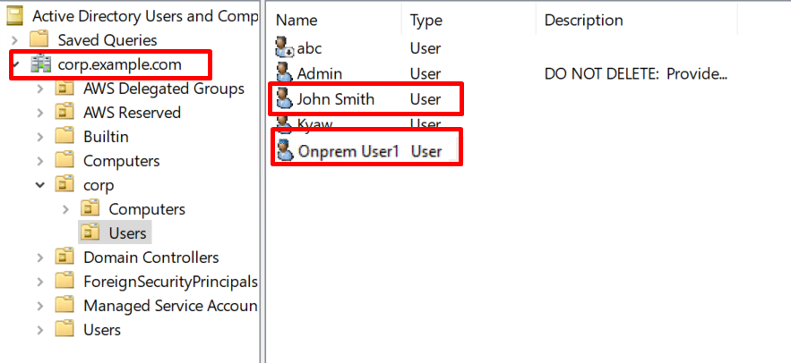 Screenshot of Active Directory
