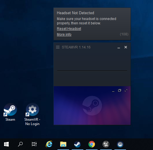 SteamVR will display Headset not Detected—this is OK