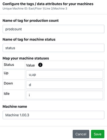 Machine Configuration modal