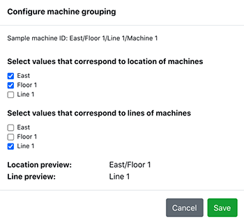 Machine Grouping modal
