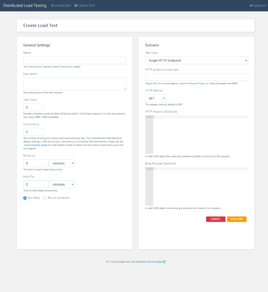 Figure 3. Create load test, schedule test, and submit job view