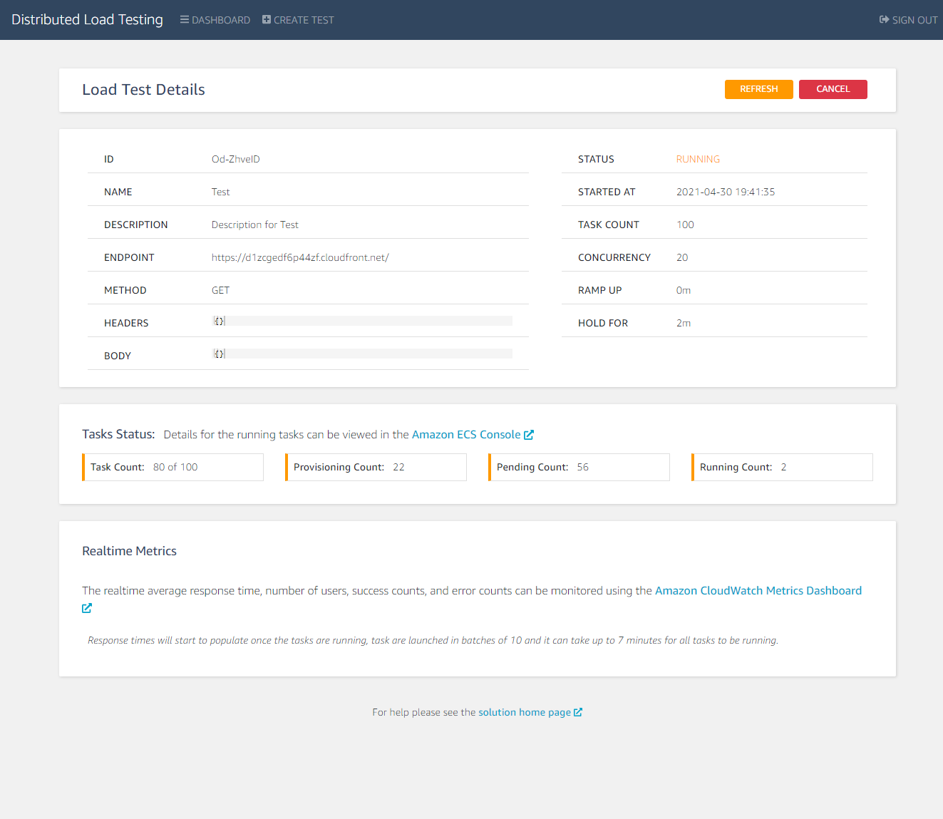 Figure 4. Running test view