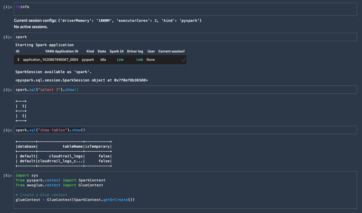 To test the integration, you can run the following command to list the tables in the Glue Data Catalog