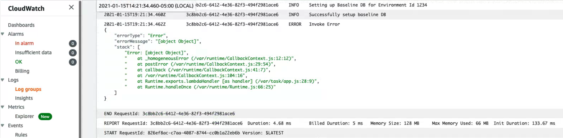 Figure 6 -Step Function Log Group in CloudWatch