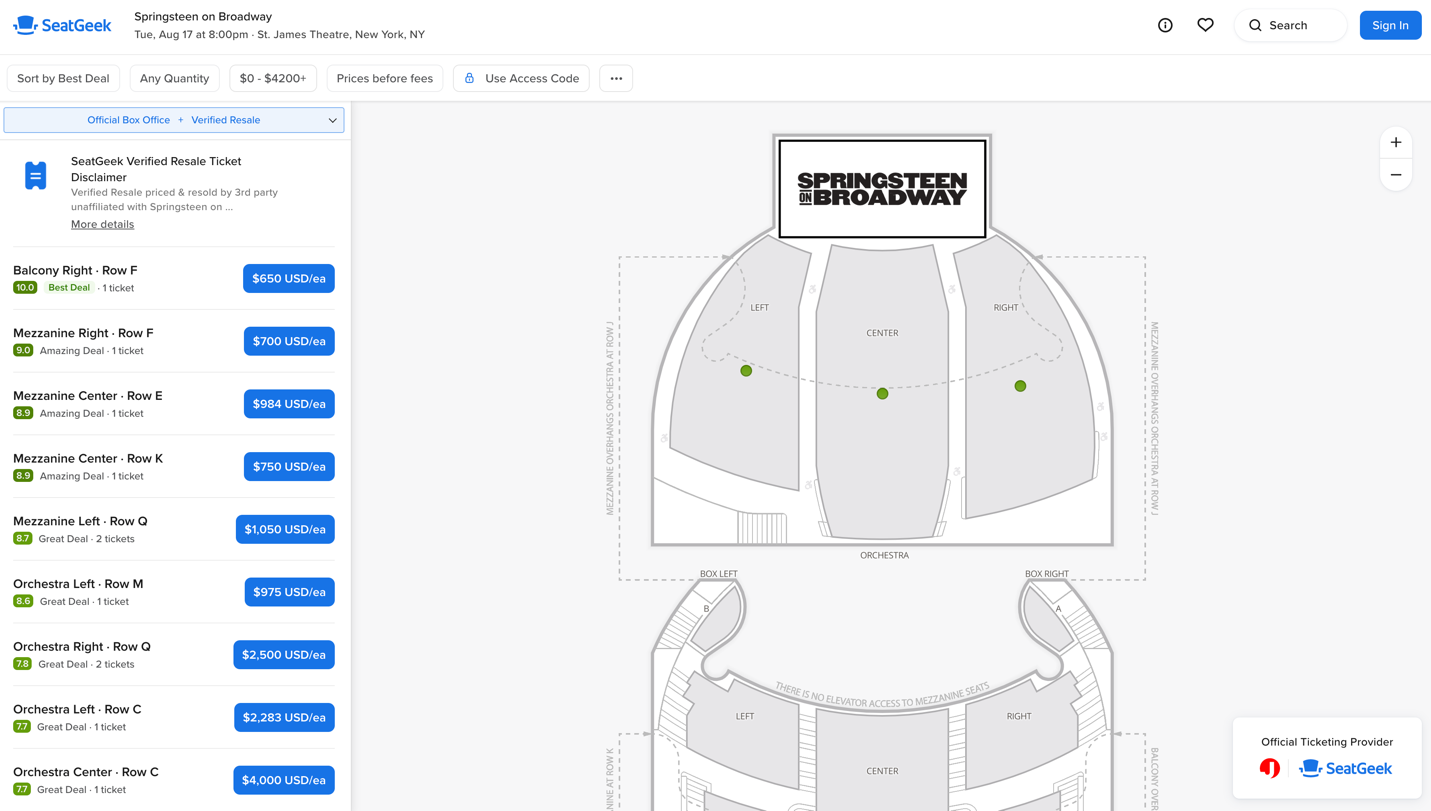Figure 5. Ticket selection page