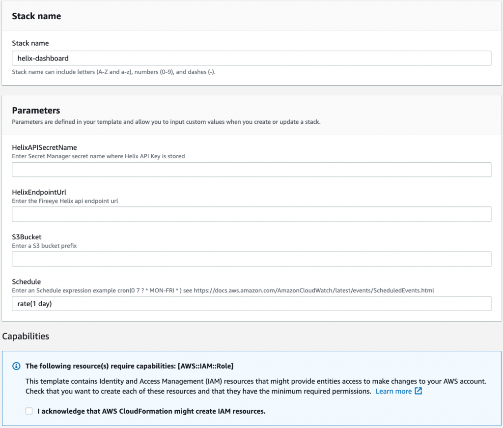Figure 2: CloudFormation stack creation with initial parameters