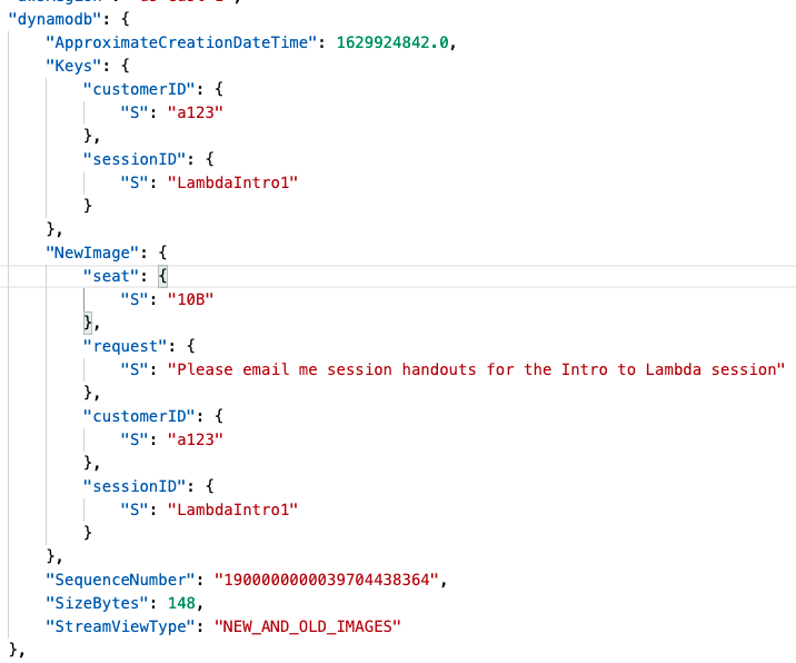 Figure 7. Sample DynamoDB Streams record