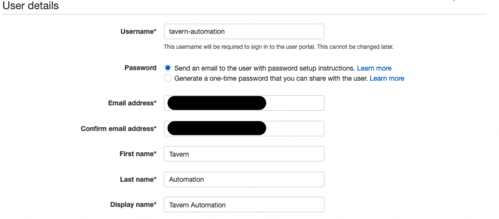 Figure 2.AWS SSO create user